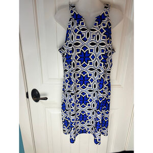 Aryeh Blue Black White Geometric Mini Dress M Beachy, Stretchy, Summer